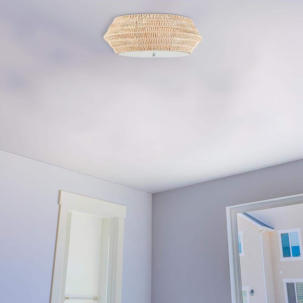 Mililani Natural Bamboo and Iron Drum Flush Mount Ceiling Light