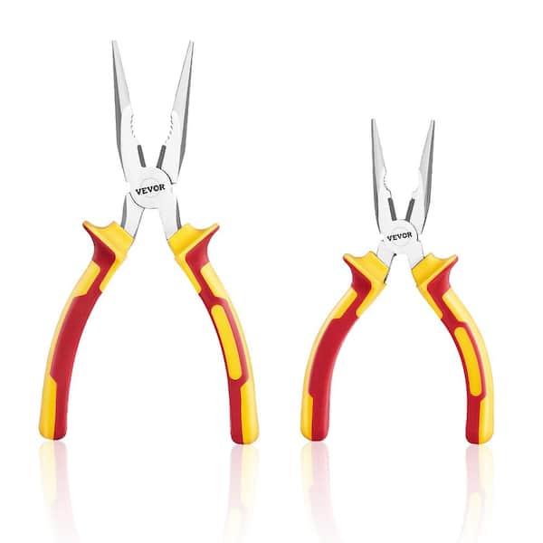 2-Piece Needle Nose Pliers, 8 in. Long Needle Nose Plier and 6 in. Small Needle Nose Plier, 45-Steel and TPR Handle