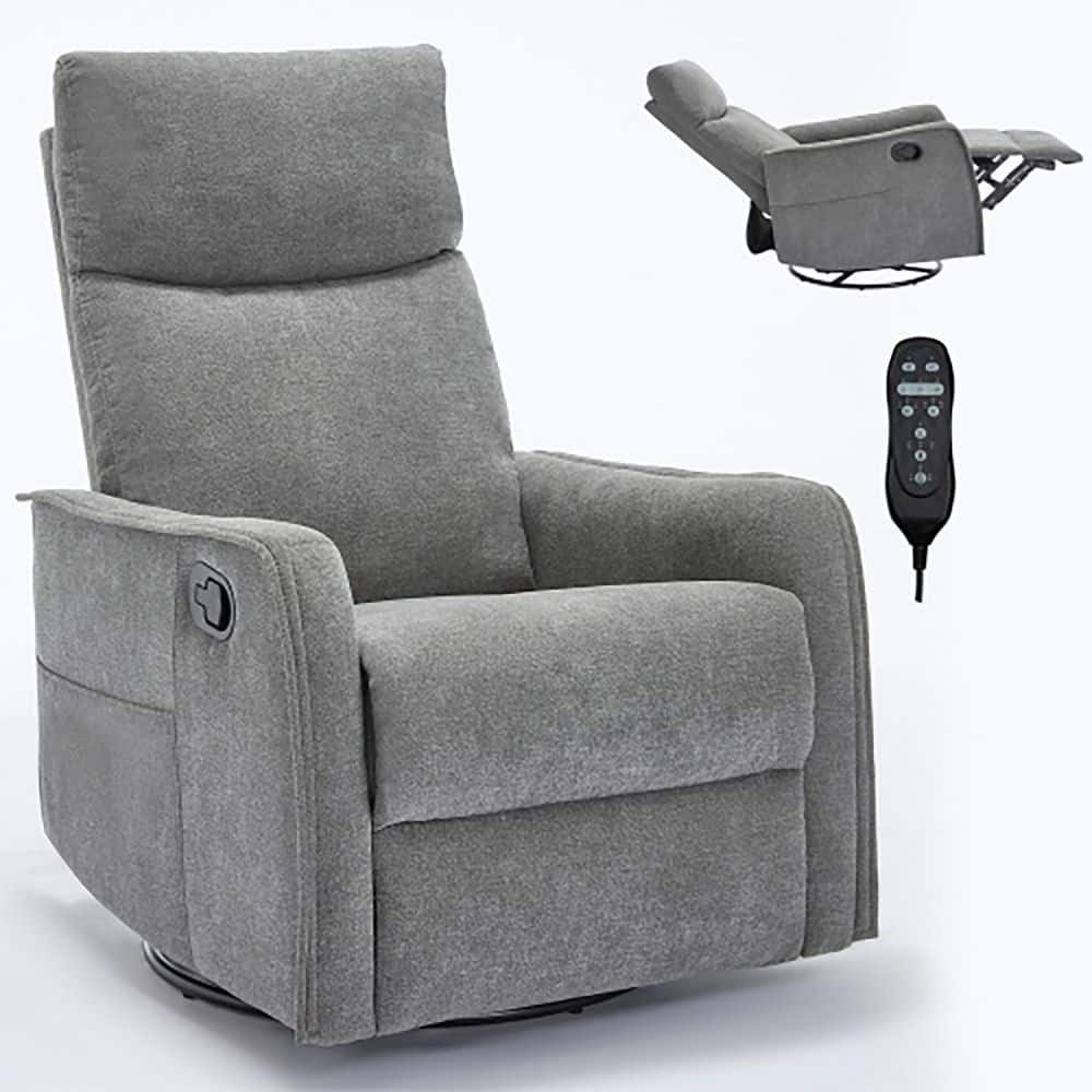Gray Ergonomic Fabric Rocker and Swivel Recliner Chair with 8-Point Massage