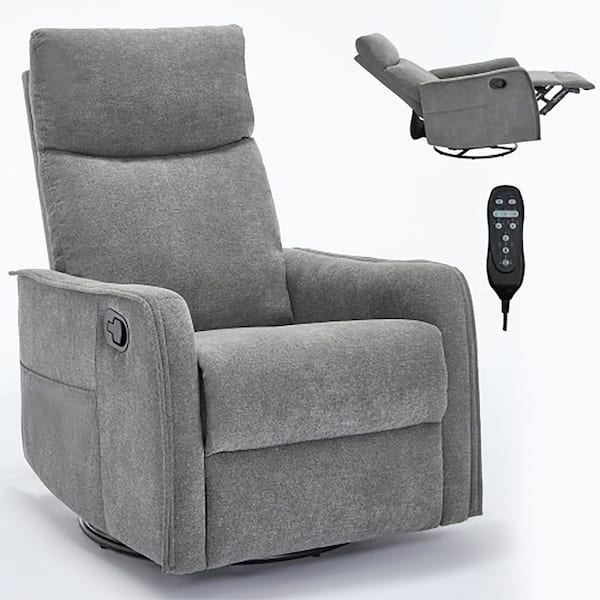 Boyel Living Gray Ergonomic Fabric Rocker and Swivel Recliner Chair with 8-Point Massage and Remote Control