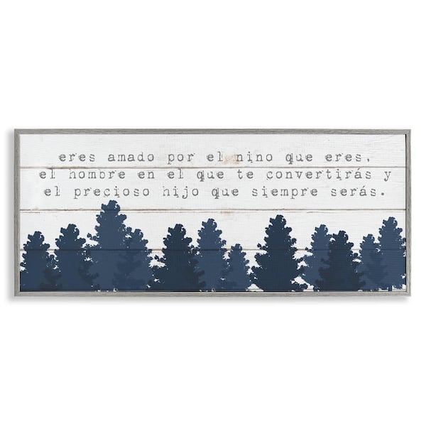 Stupell Industries Sweet Boy Blue Trees by Lil' Rue Gray Framed Typography Giclee Art Print 10 in. x 24 in.