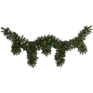 9 ft. x 12 in. Hanging Icicle Artificial Christmas Garland with 50 Multi-Colored LED Lights, Berries and Pine Cones