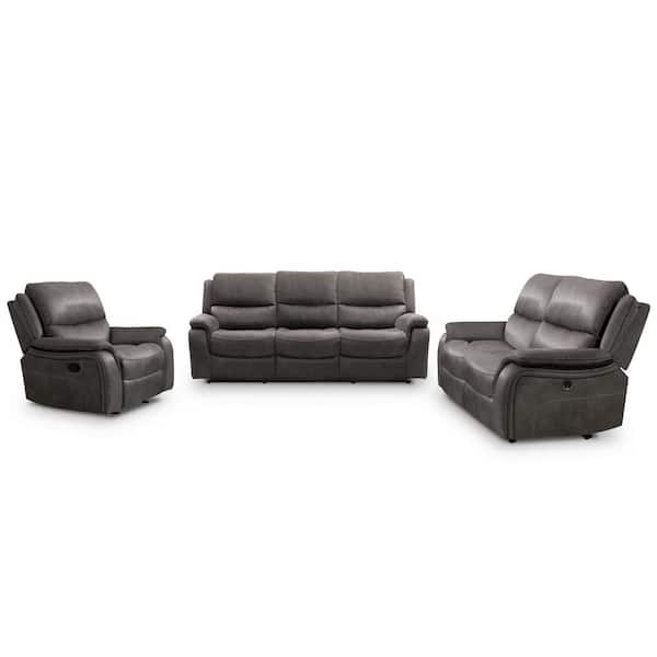 Furniture of America Dinne 3-Piece Dark Gray Polyester Reclining Living Room Set