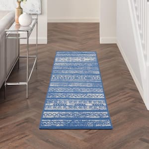 Whimsicle Light Blue Ivory 2 ft. x 8 ft. Abstract Contemporary Kitchen Runner Area Rug