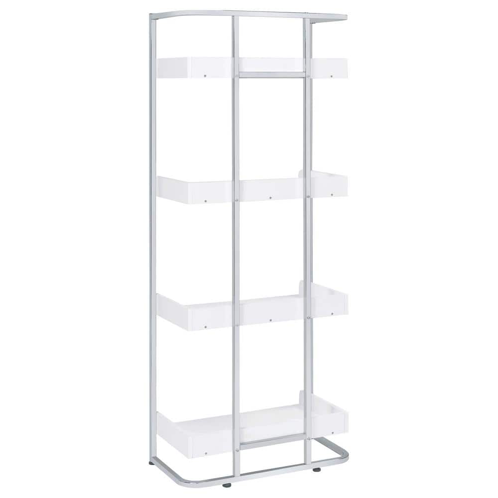 Ember White High Gloss and Chrome 4-Shelf Bookcase