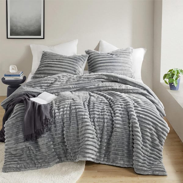 510 Design Avril 3-Piece Gray Microfiber Full/Queen Fluffy Ribbed Plush Comforter Set