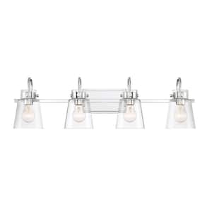 Inwood 32 in. 4-Light Chrome Modern Industrial Vanity with Clear Glass Shades