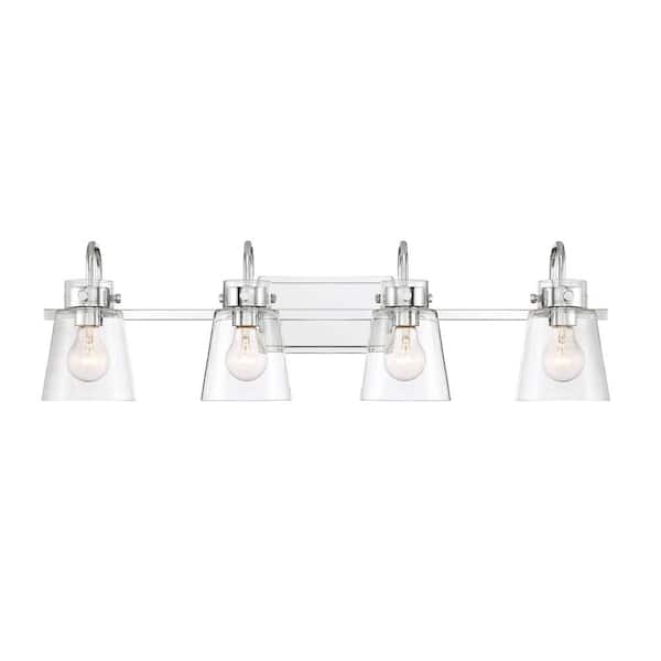 Designers Fountain Inwood 32 in. 4-Light Chrome Modern Industrial Vanity with Clear Glass Shades