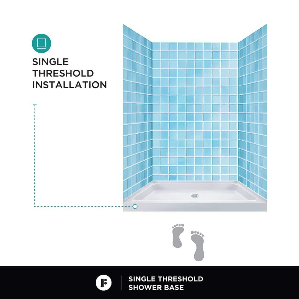 48" x 32" White Acrylic Single Shower Base with Non-Slip Surface