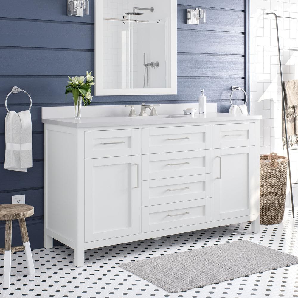 Pure White 60" Freestanding Bathroom Vanity with Single Sink
