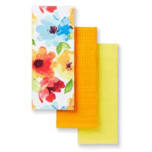 Orange/Yellow Multicolor Tulum Floral Cotton Kitchen Towel (Set of 3)