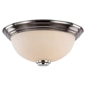 Mod Pod 13 in. 2-Light Brushed Nickel Flush Mount Ceiling Light Fixture with Frosted Glass Shade
