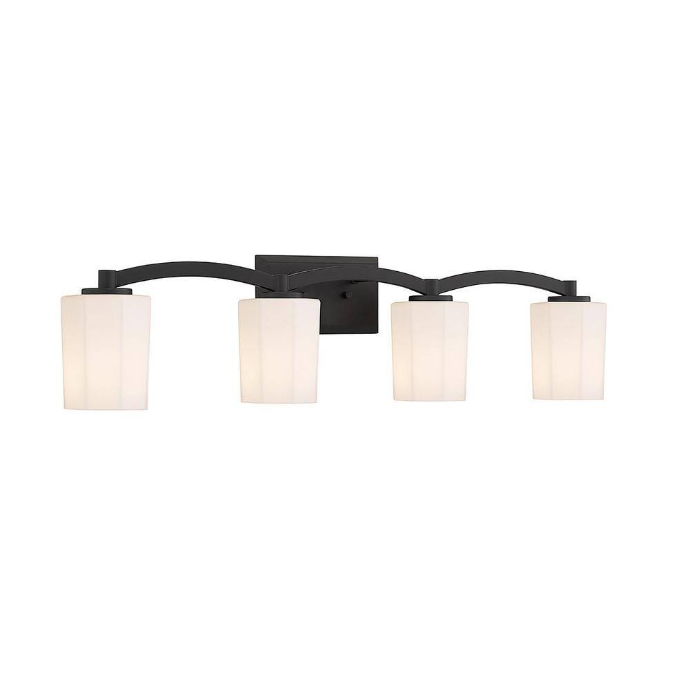 Whitney Matte Black 4-Light Vanity with Fluted Glass Shades