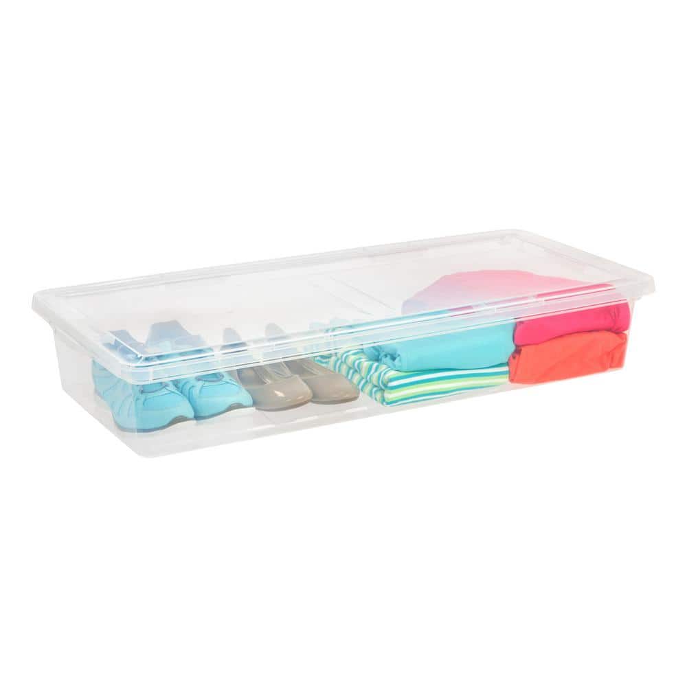Clear 41 Quart Stackable Plastic Under-Bed Storage Box
