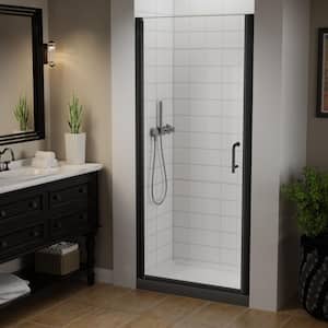34-35 in. W x 72 in. H Pivot Semi Frameless Swing Corner Shower Panel with Shower Door in Matte Black with Clear Glass