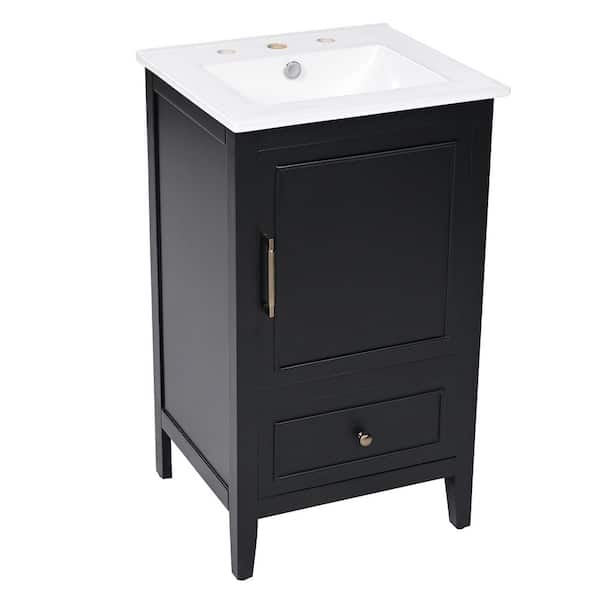 20 in. Freestanding Black Bath Vanity with White Ceramic Top and Door Shelf Storage