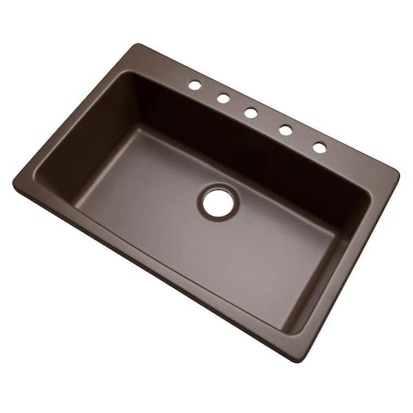 Mont Blanc Rockland Dual Mount Composite Granite 33 in. 5-Hole Single Bowl Kitchen Sink in Mocha