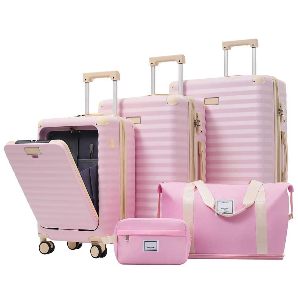 5-Piece Pink Hardside Spinner Luggage Set with TSA Lock, Duffel Bag and Toiletry Bag (20 in./24 in./28 in. )