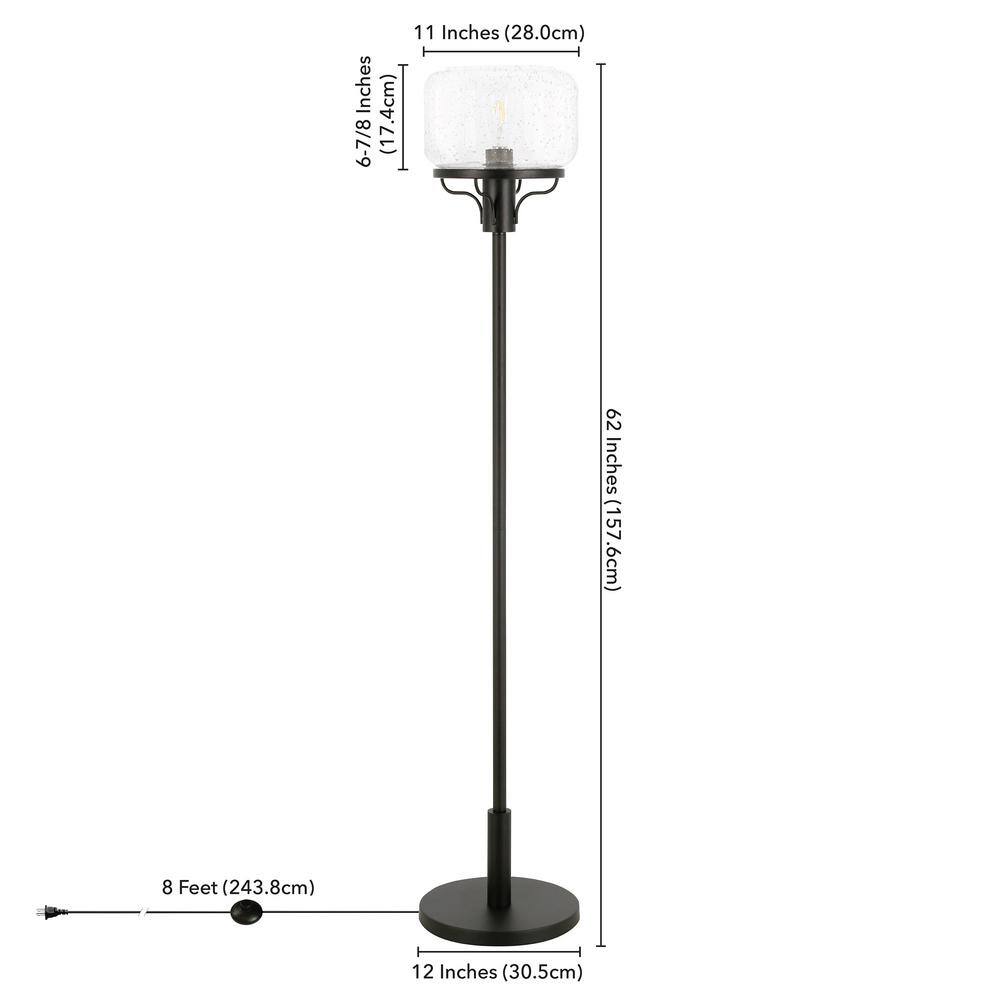 62" Black Metal Floor Lamp with Clear Seeded Glass Shade