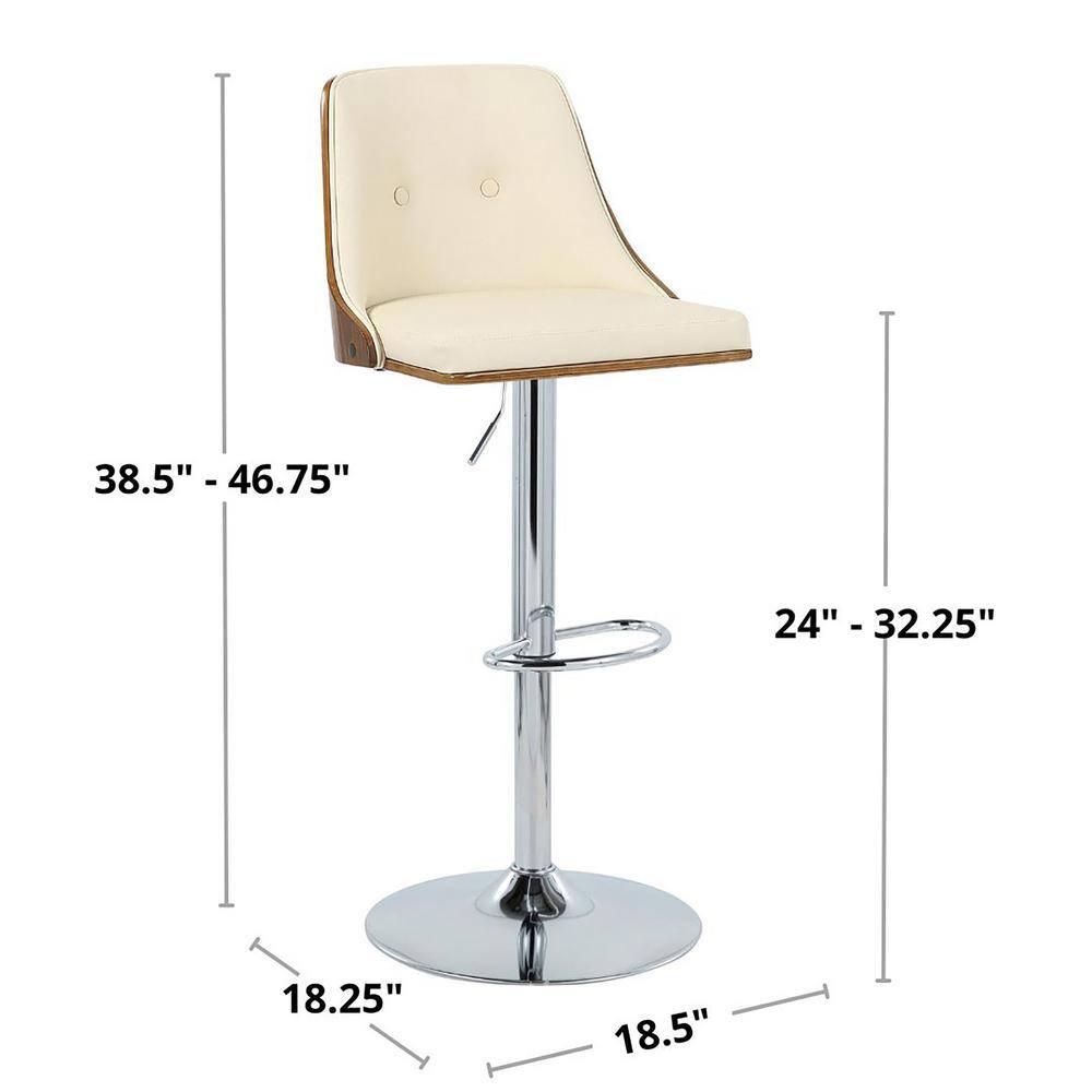 Set of 2 Adjustable Cream Faux Leather Walnut Barstools