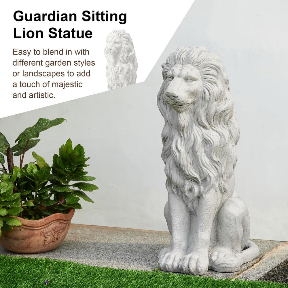 27.75" White Faux Stone Guardian Lion Garden Statue