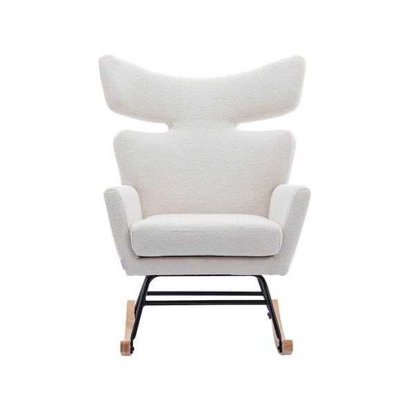 JASIWAY Beige Fabric Upholstered Fish Tail Shape Rocking Chair with ...