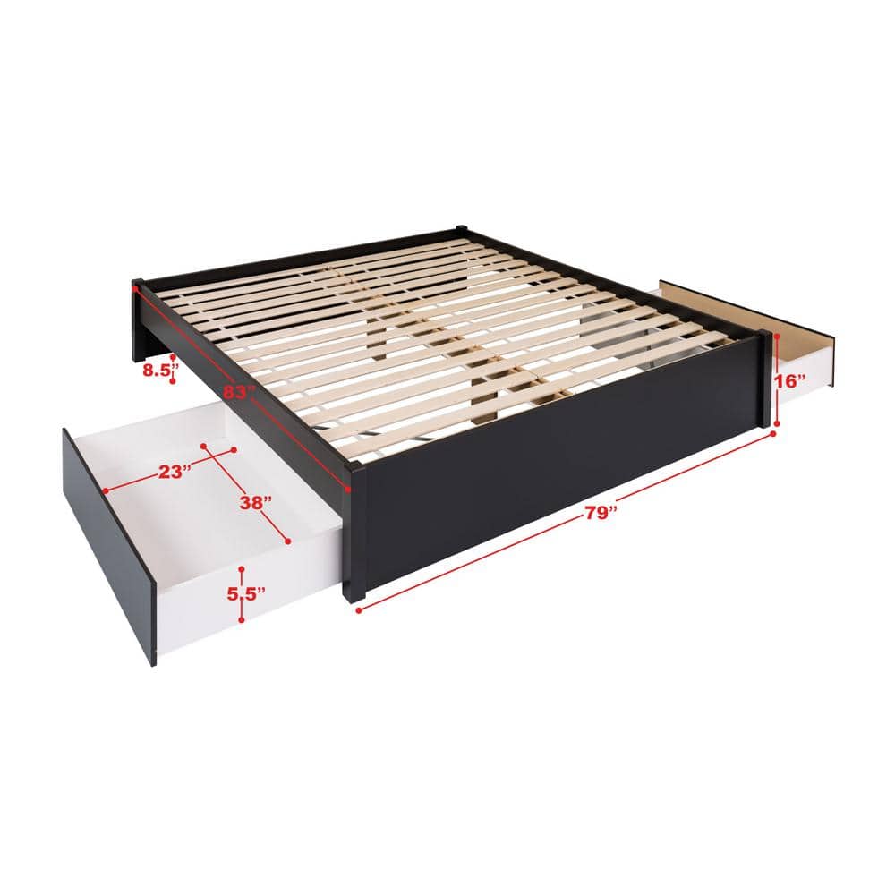 Elegant King-Sized Platform Bed with Upholstered Wood Frame and Storage Drawers