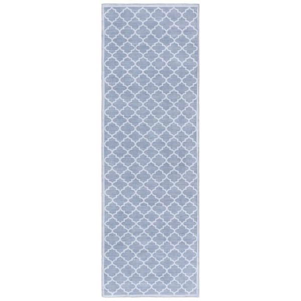 Arizona 3 ft. x 8 ft. Gray/Ivory Machine Washable Border Geometric Trellis Runner Rug