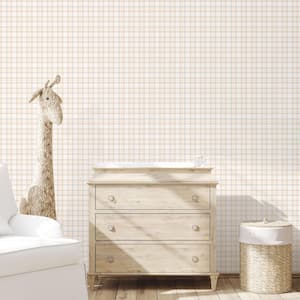 Tiny Tots 2-Collection Beige/White Matte Finish Traditional Plaid Design Non-Woven Paper Wallpaper Roll