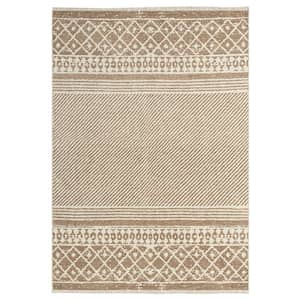 Nevisha Taupe 5 ft. x 7 ft. Striped Poly-Cotton Blend Rectangle Indoor Area Rug