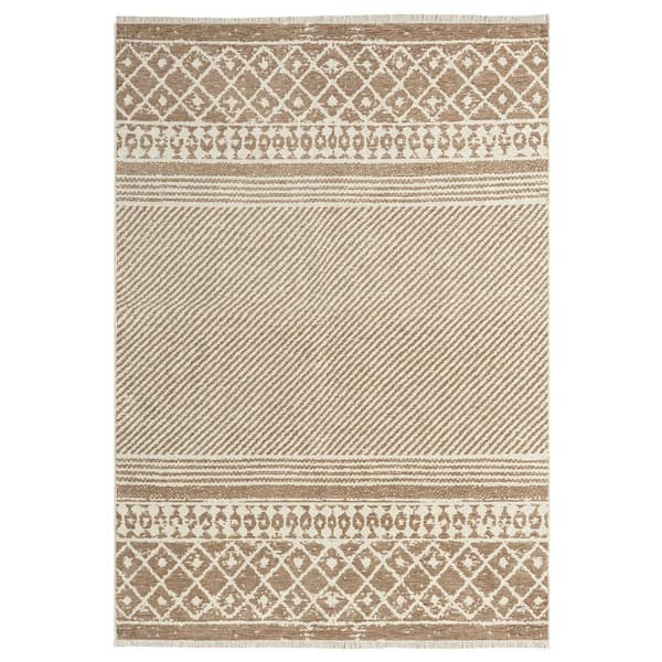 VCNY Home Nevisha Taupe 5 ft. x 7 ft. Striped Poly-Cotton Blend Rectangle Indoor Area Rug