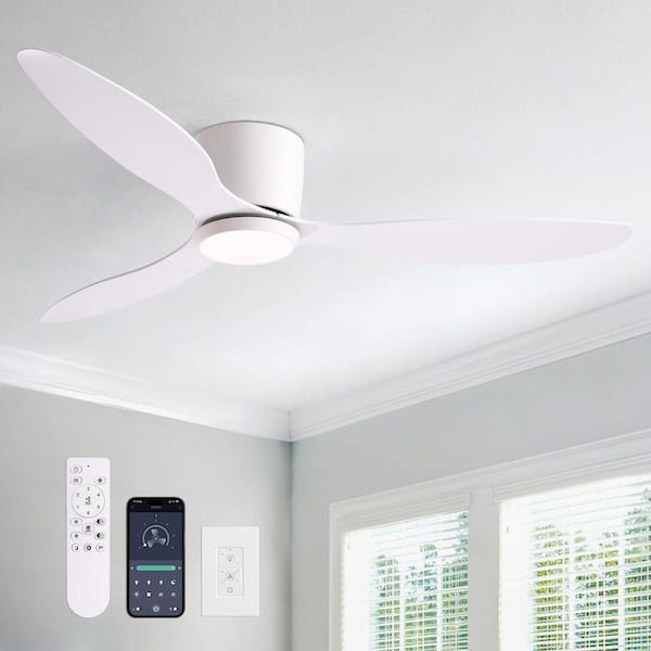 52 in. Smart Indoor Modern White Standard Ceiling Fan with Dimmable LED Light and Remote APP Wall Control Included