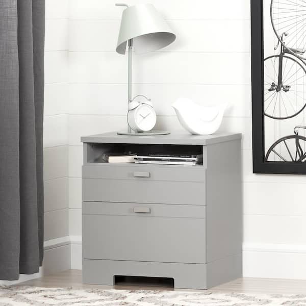 South Shore Reevo 1-Drawer Soft Gray Nightstand
