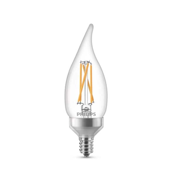 Philips 75-Watt Equivalent BA11 Dimmable Warm Glow Dimming Effect LED Candle Light Bulb Bent Tip E12 Soft White 2700K (12-Pack) Philips 75-Watt Equivalent BA11 Dimmable Warm Glow Dimming Effect LED Candle Light Bulb Bent Tip E12 Soft White 2700K (12-Pack)