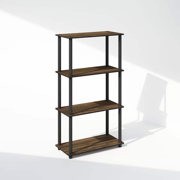 Furinno Turn-N-Tube 43.25 in. Tall Columbia Walnut/Black Wood 4-Shelf Bookcase