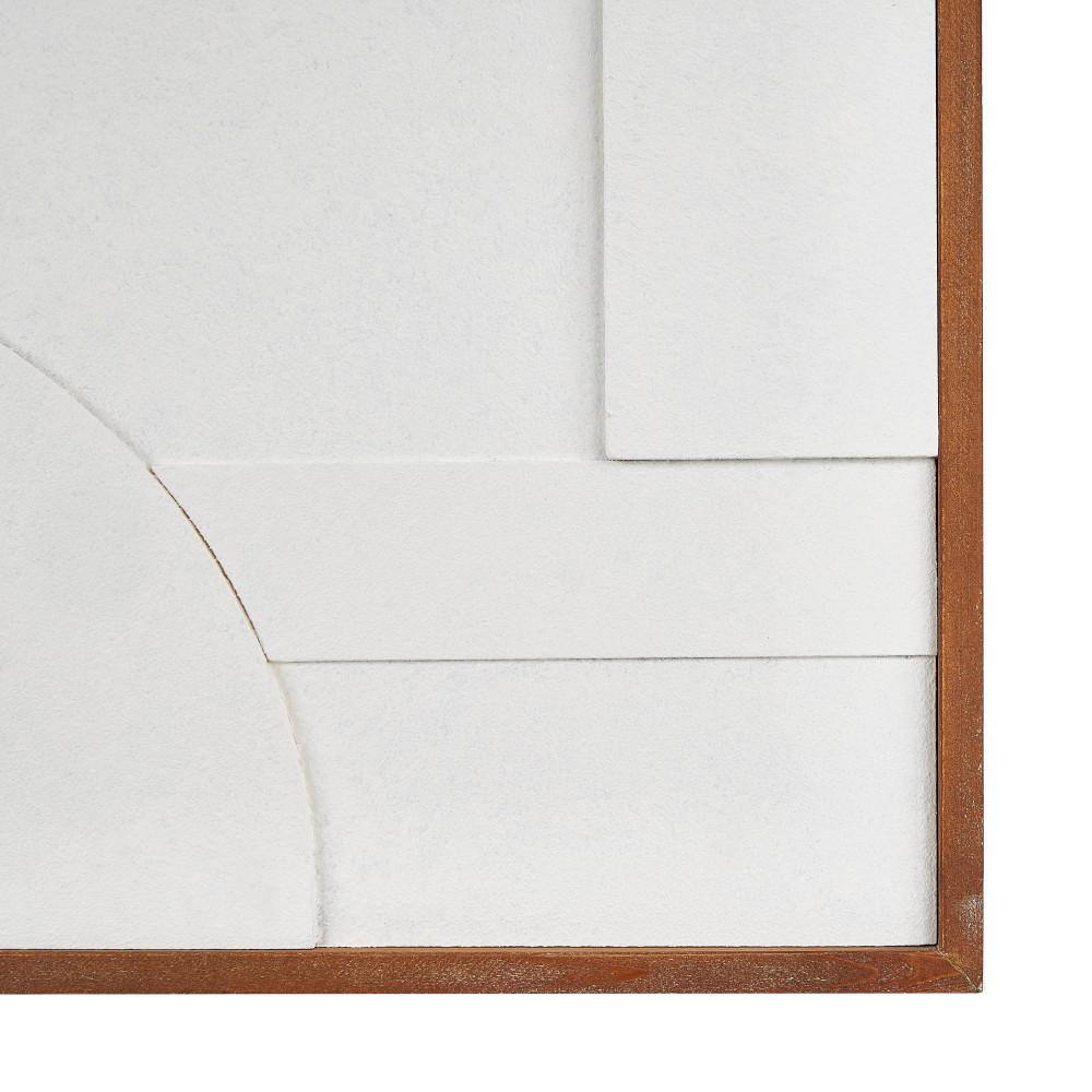 White Geometric Textured Wall Art with Brown Solid Wood Frame