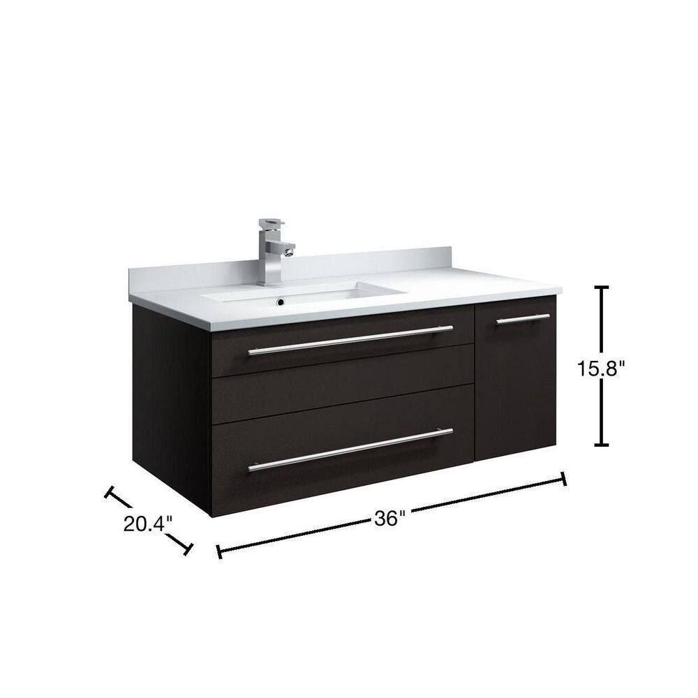 Espresso 36" Wall-Mounted Single Sink Vanity with Quartz Top
