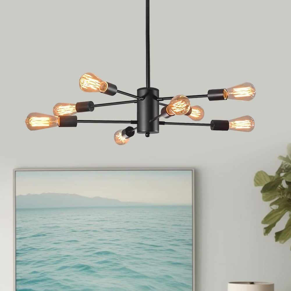 8-Light Modern Linear Chandelier - 2-Tier Vintage Black Pendant Light for Living Room price history on PriceWatchPro