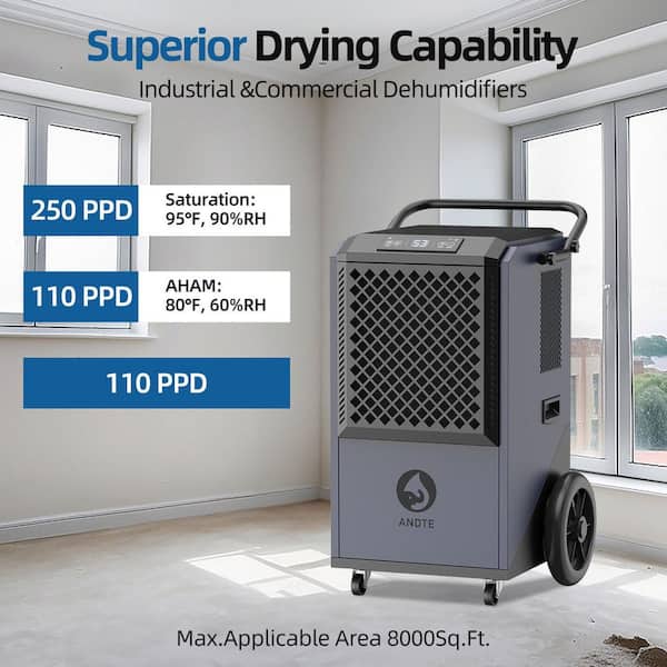 305 pt. 9,000 sq.ft. Bucketless Commercial and Industrial Dehumidifier in Black, NEMA 5-20 Receptacle