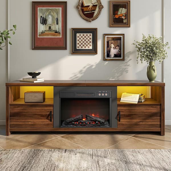 70.87 in. Freestanding LED Fireplace TV Stand Fits TV's Up to 80 in. Entertainment Center and Cabinets Walt