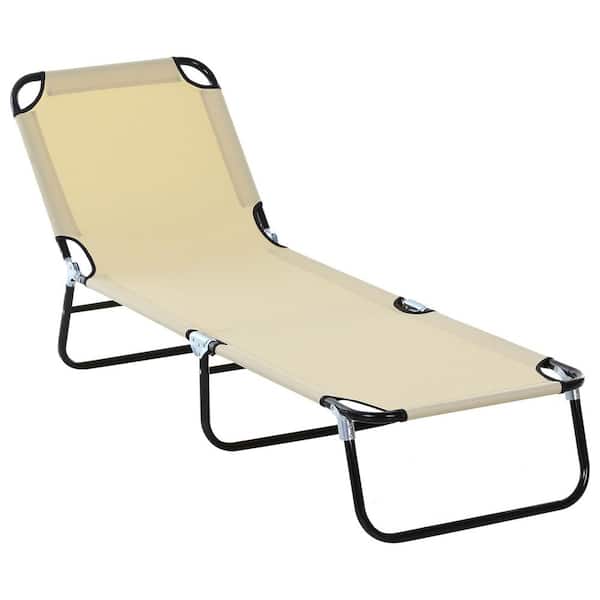 HOTEBIKE Beige Steel Foldable Outdoor Chaise Lounge Chair, 5-Level Reclining Camping Tanning Chair with Strong Oxford Fabric