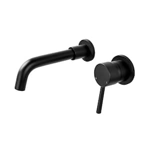 Single-Handle 2-Holes Wall Mounted Bathroom Faucet with Hot/Cold Indicators in Matte Black