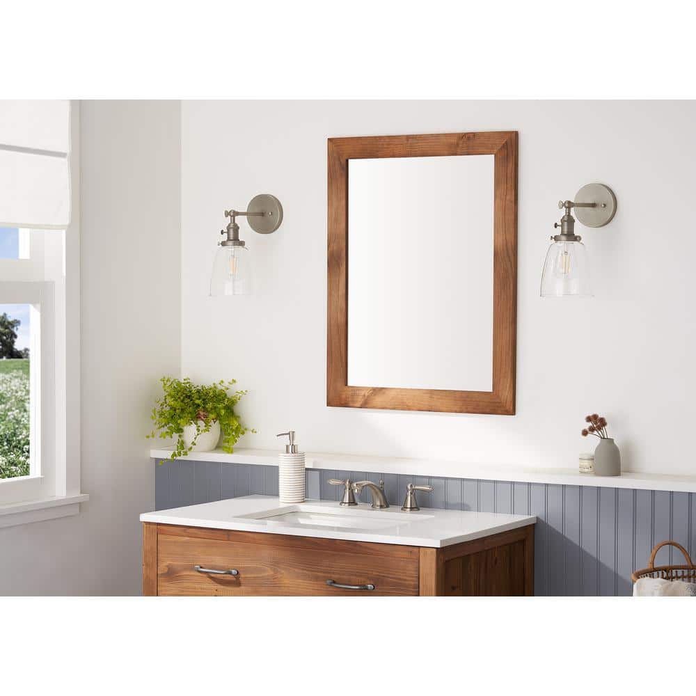 Walnut 24x31 Farmhouse Rectangular Wood Vanity Mirror