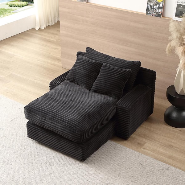 48.8 in. Black Corduroy Crib Size Sofa Bed with 3 Pillows