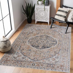 Hiti 3 ft. X 7 ft. Blue, Olive, Tan, Ivory, Beige Traditional Medallion Oriental Style Machine Washable Runner Rug