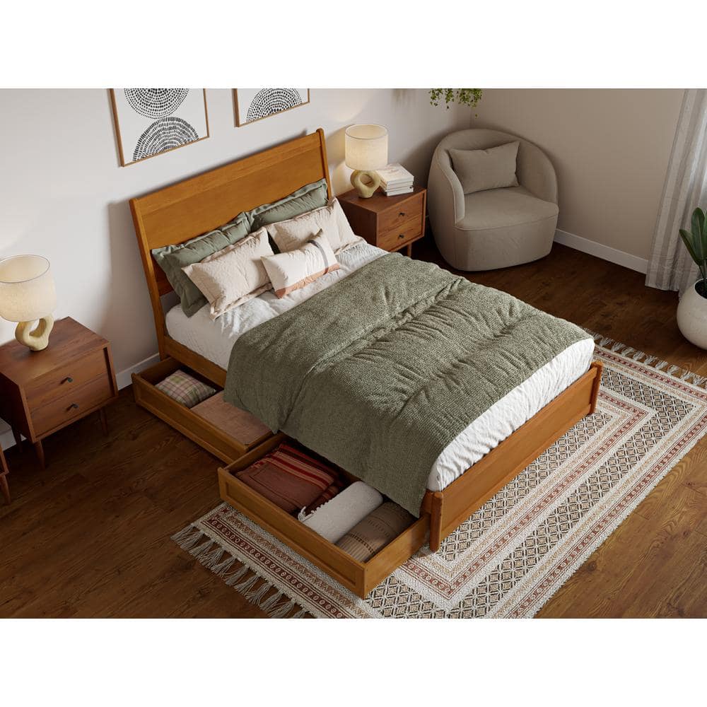 Light Toffee Full Wood Platform Bed with Storage Drawers