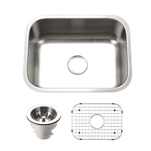 HOUZER Houzer Eston 23 in. Stainless Steel Undermount Single Bowl Kitchen Sink with Strainer and Grid - STS-1300-C