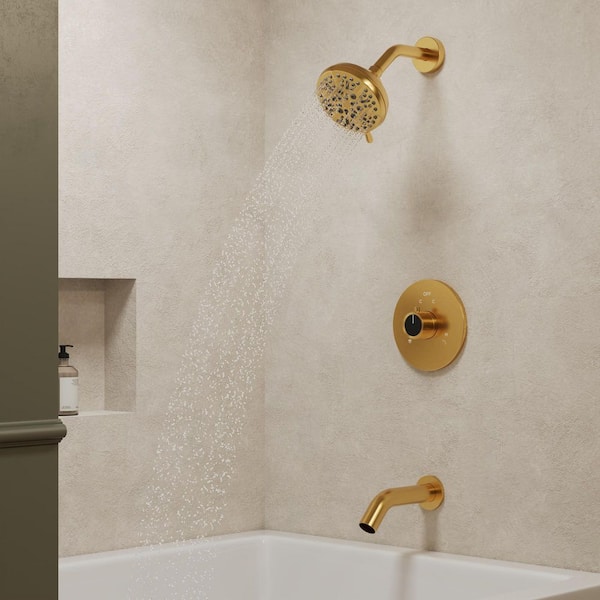 GRANDJOY 5 in. Wall Mount Single Handle 2-Spray Tub and Shower Faucet 2.5 GPM in Brushed Gold Valve Included