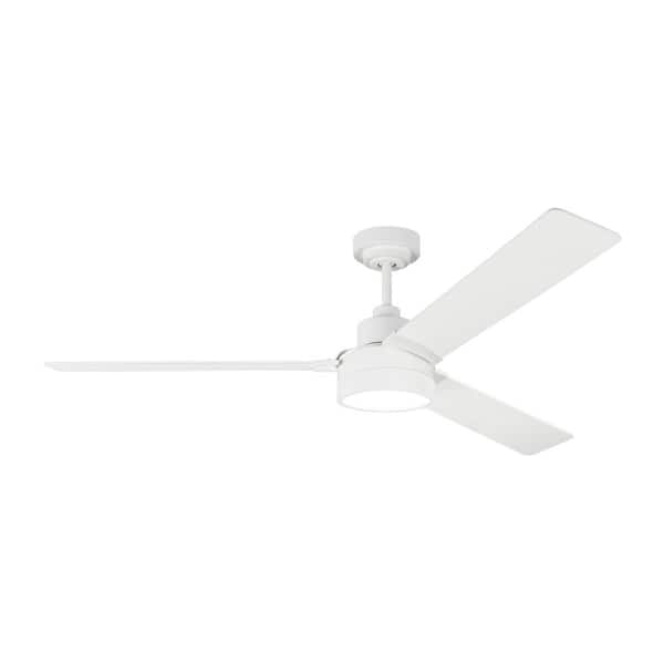 Generation Lighting Jovie 58 in. Modern Indoor/Outdoor Matte White Ceiling Fan with White Blades and Wall Control, Manual Reversible Motor