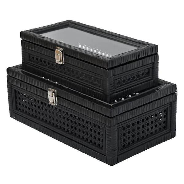 Reviews for Black 8.2 in. W x 5 in. D Wicker Rattan Decorative Storage ...